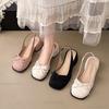 Fashion Spring Summer New Sweet Square Head Thick Heel Butterfly Knot Sandals Women Satin Mid Heel Pumps Elegant Shoes Comfortable