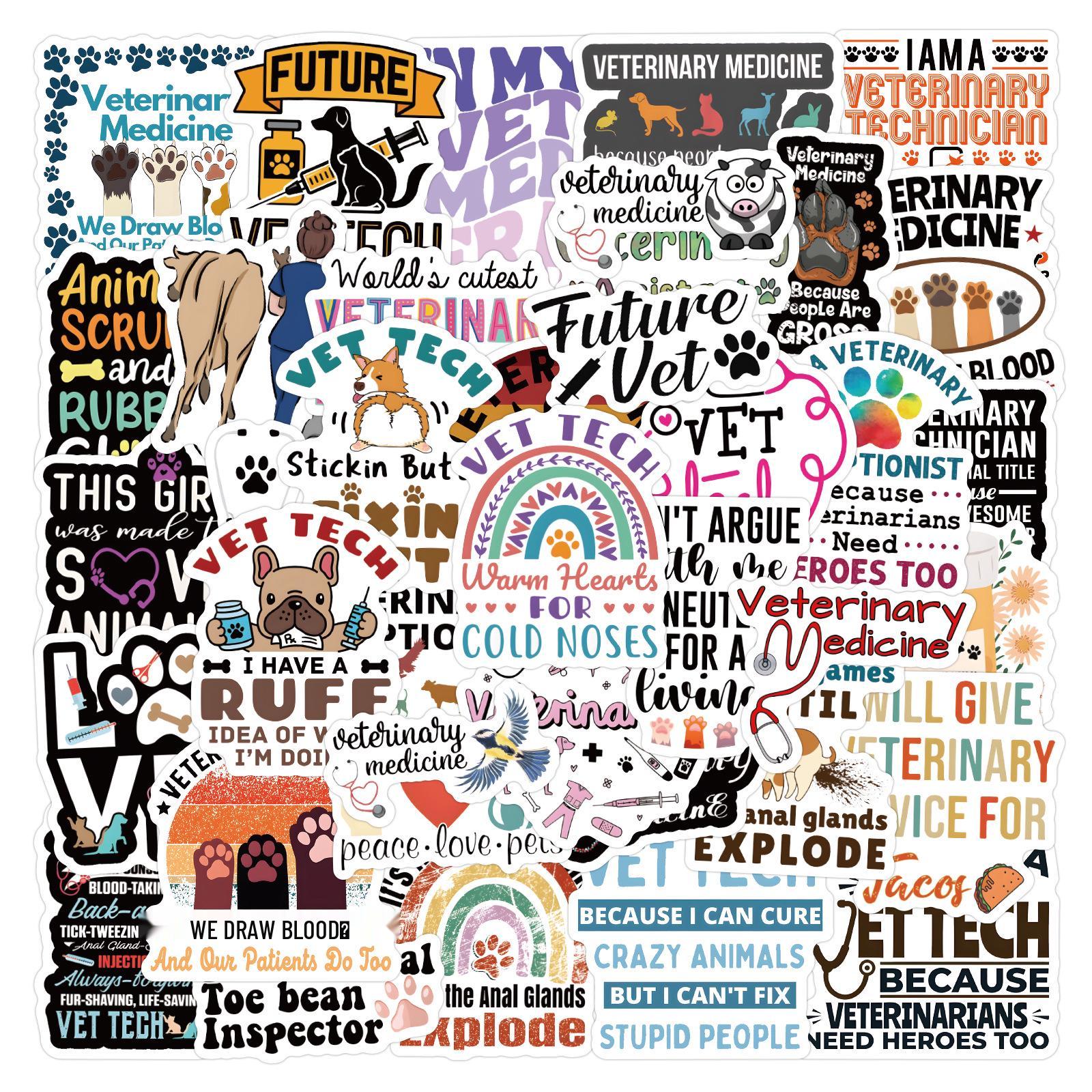 60 Cartoon Veterinarian Graffiti Stickers for Skateboards and Notebooks