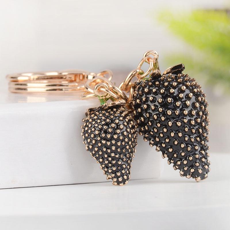 Rhinestone Strawberry Keychain: Cute Fruit Bag Charm & Light Luxury Metal Pendant for Women’s Car Keys