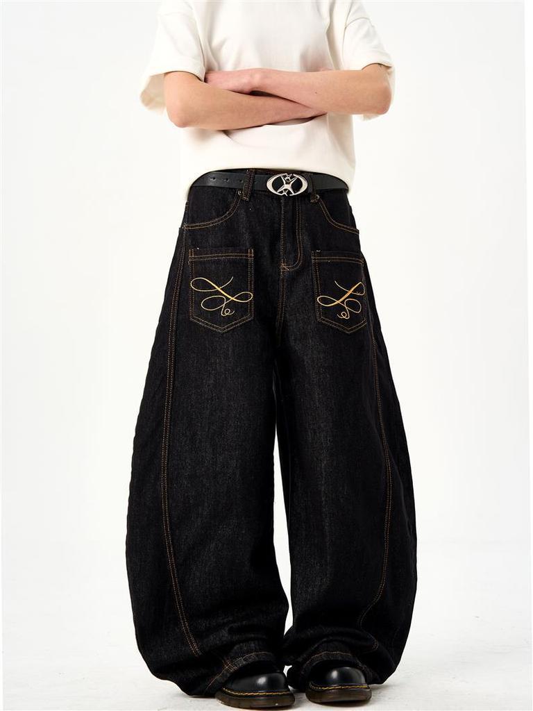 2025 Unisex Retro Hímzett Széles Szárú Farmer - Szúrásbiztos és Alkalmi Kaszás Stílus