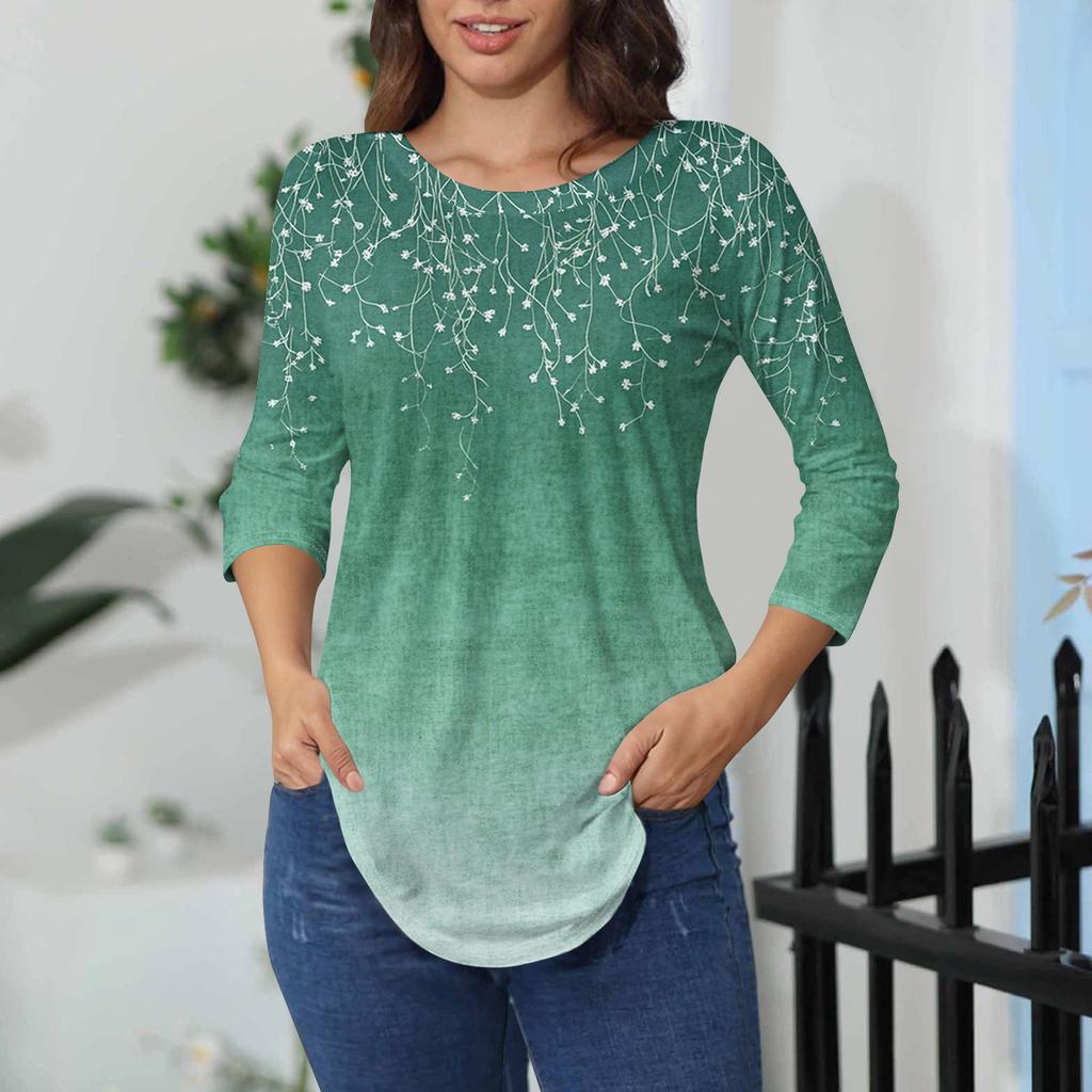 Damen-T-Shirts, 3/4-Ärmel, einfarbig, Pullover, Sommer, Frühling, Tops, Blusen