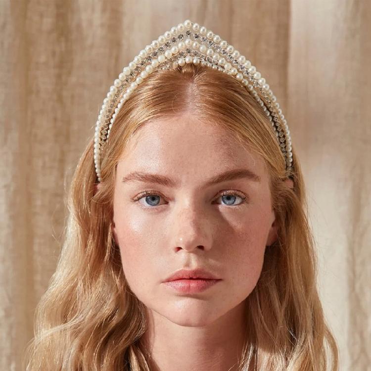 Eye-catching Pearls Hairband Luxurious Crystal Elaborate Hair Accessory for Parties Proms Masquerade Wedding