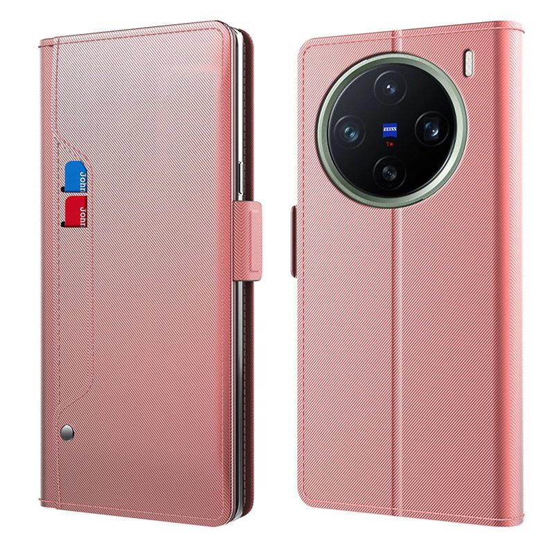 

Для vivo X200 Pro mini магнитный кожаный чехол-подставка для телефона для VIVO X200 Pro X100 Ultra X80 X70 X90 Pro Plus чехол-кошелек для удостоверения личности с зеркалом For vivo X60t Pro Plus розового золота