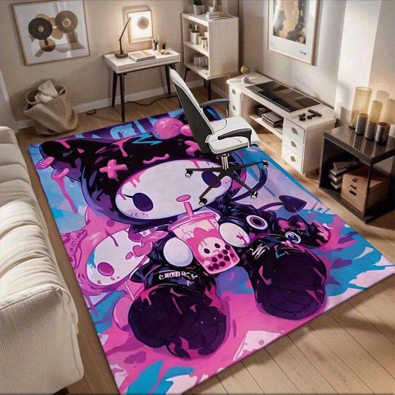 1pc Sanrio Kuromi Mermaid Printed Office Carpet Rectangle Rug Under The Table,Perfect Room Decor for Living Room, Bedroom, Kitchen, Non-slip Floor Mat