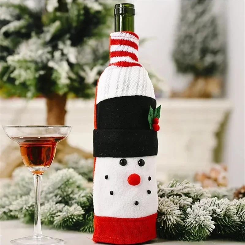 Christmas Wine Bottle Set Santa Snowman Wine Bottles Cover Bags for Christmas Party Dinner Table Ornaments New Year Decors Gifts