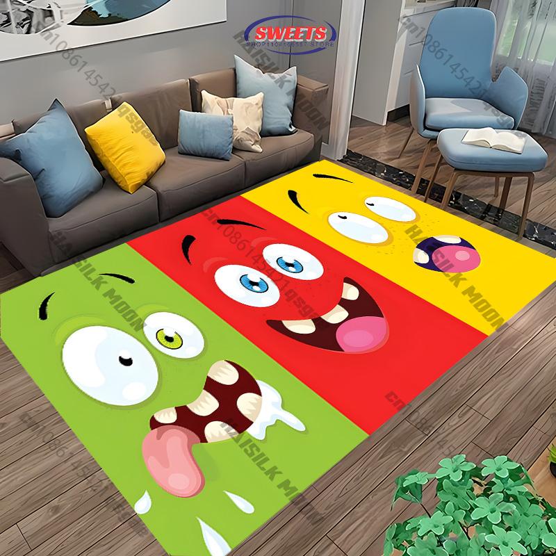 Cute Cartoon Silly Faces Printed Carpet Bedroom Living Room Sofa Study Children's Room Decorative Rug Multi-size Non-slip Mats