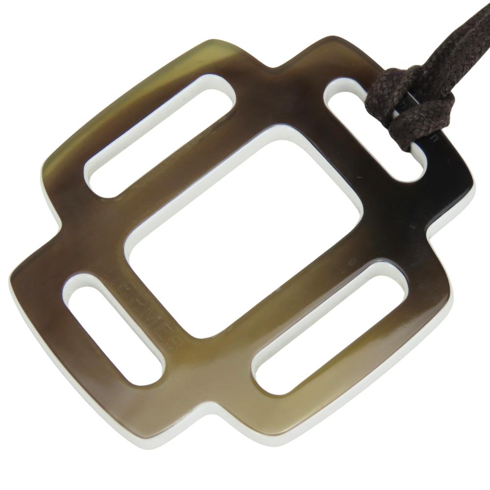 Used HERMES Necklace Rhythm Buffalo Horn 8.6g Brown Long