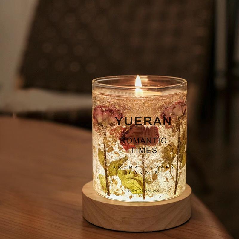 Real Flower Jelly Scented Candle Floral Candle Glass Bedroom Fragrance Ornament Gift