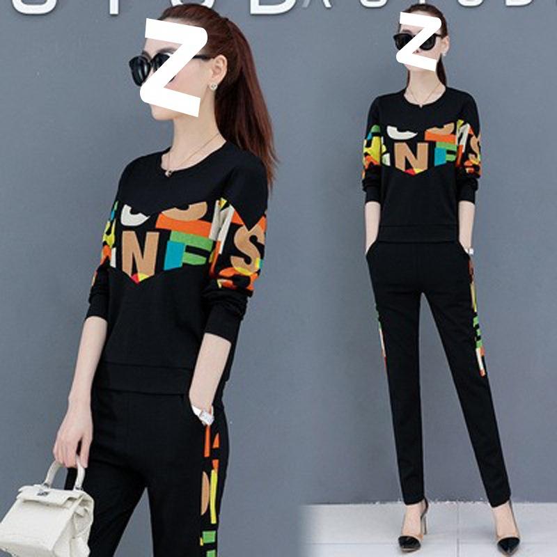 Fashionable Casual Spring and Autumn Korean Style Loose Summer Sweatshirt Two-piece Sportswear Suit for Women