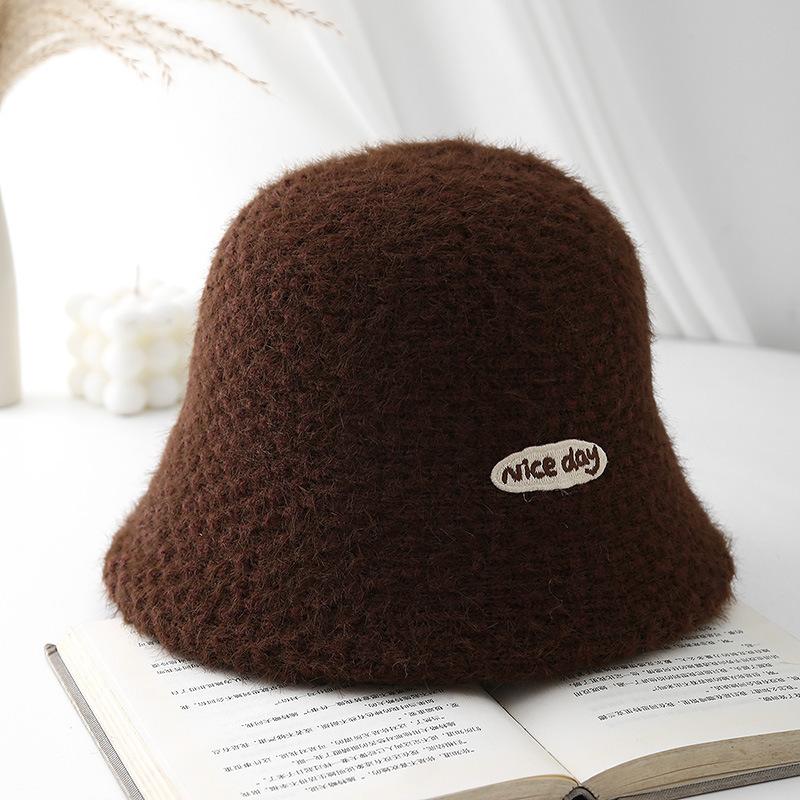 Pălărie tip găleată ușoară, călduroasă, tricotată din lână pentru femei, pălărie de pescar cu model reiat pentru toamnă și iarnă