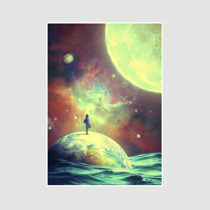 Living Room Decoration Art Painting White Paper Astronaut Space Poster Wall Art Prints Home Decor Bar Cafe Dorm Decorative Pictures Gifts