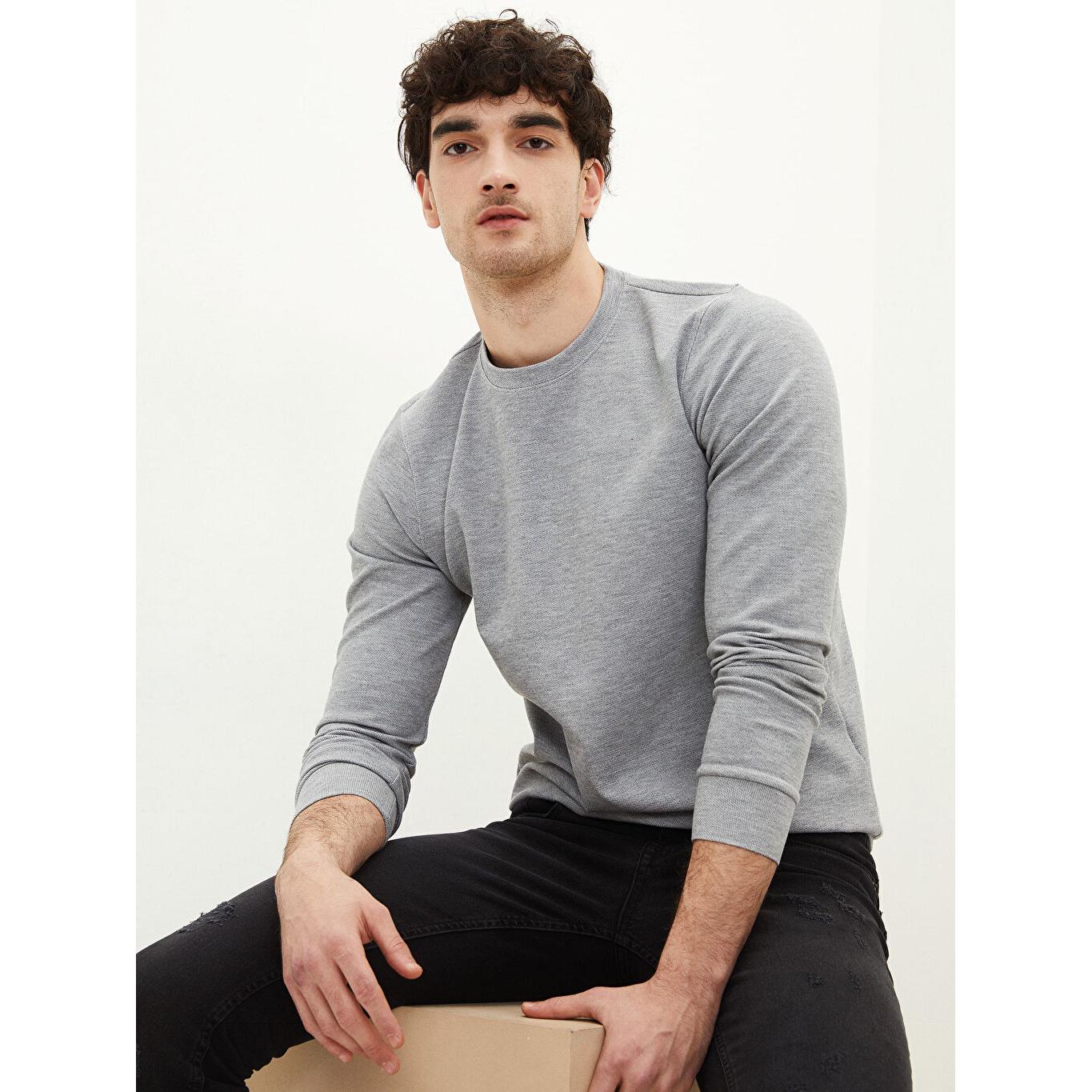 

Мужская толстовка с круглым вырезом и длинными рукавами серая