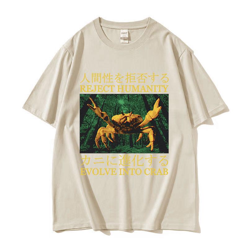 Japanese Evolve Into Crab Funny Graphic T Shirt Unisex Unisex Retro Fashion High Quality Tshirt Cotton Oversized Tshirt Streetwear