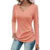 Women's Loose Fashion Solid Colour Long Sleeve Top Button Detail Knitted Multi Stretch Comfort T Shirt