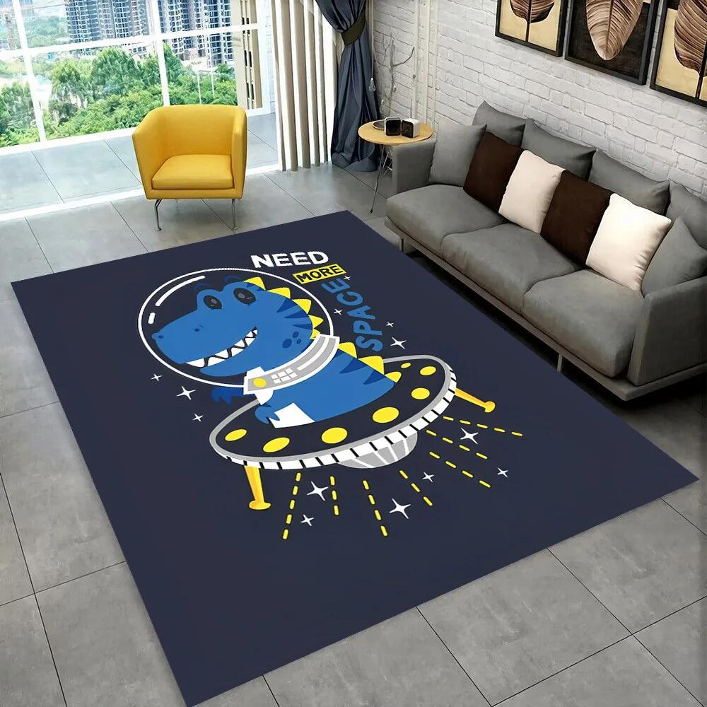 3D Cartoon Dinosaur Space Cute Dino Children Area Rug,Carpet for Living Room Bedroom Sofa Doormat Decoration, Non-slip Floor Mat