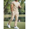 Simple Striped Printed Men's Casual Long Pants Set, Outdoor Street Fashion Trendy Men's Top And Casual Long Pants