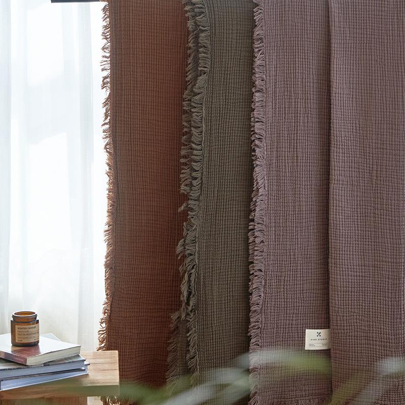 Japanese Style Maillard Four-layer Gauze Tassel Blanket Vintage Wrinkled Texture 100% Cotton Gauze Throw for Sofa Office Home