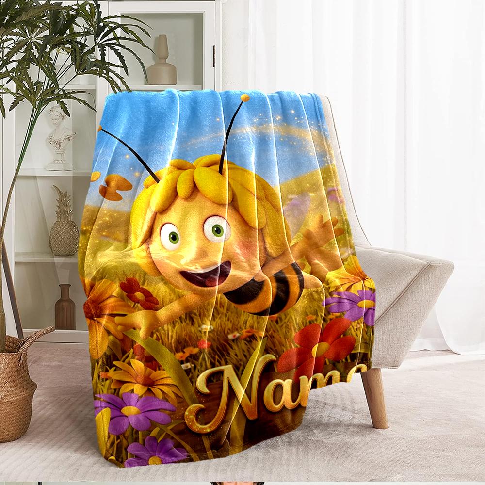 Custom Name Maya the Bee Theme Printed Blanket - Perfect for Couch, Bed, Travel & Outdoor Use | Machine Washable, Cozy & Durable.