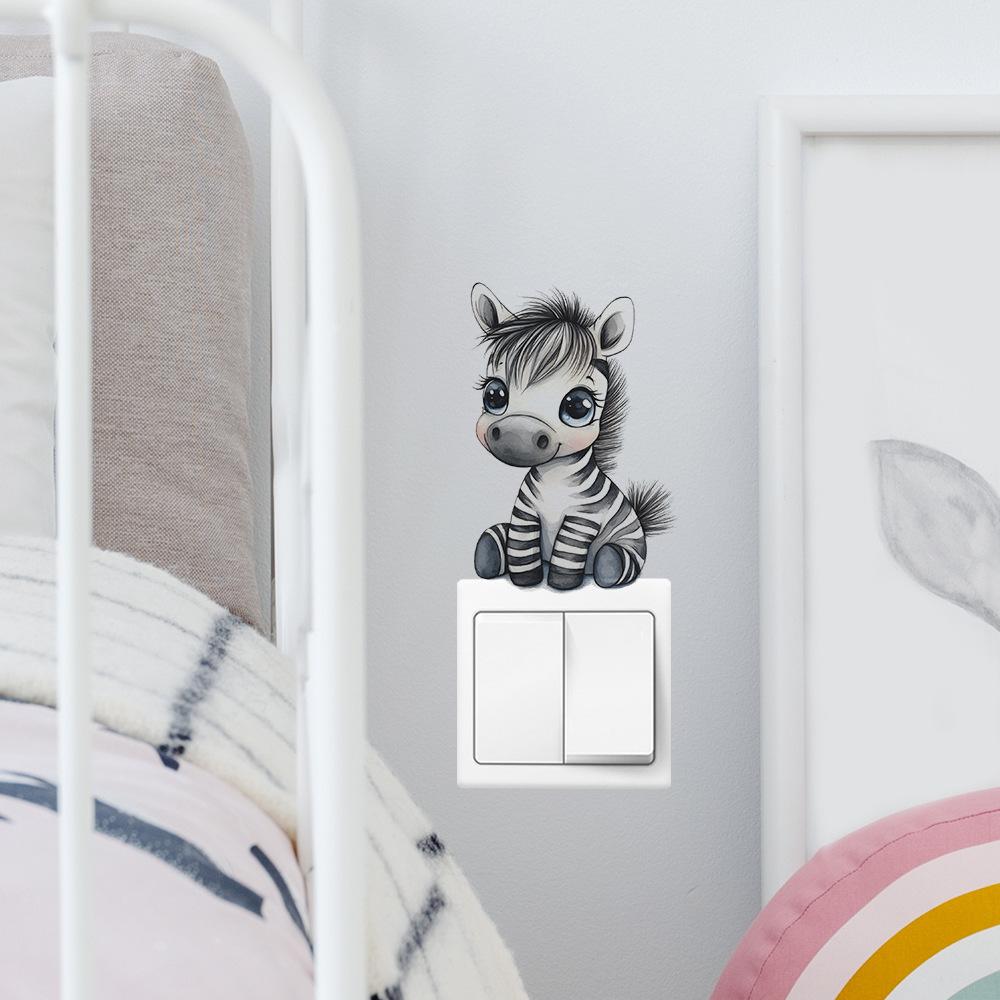Cartoon Cute Baby Zebra Switch Plate Sticker for Bedroom Living Room Hallway Home Decor Self-Adhesive Removable Decal