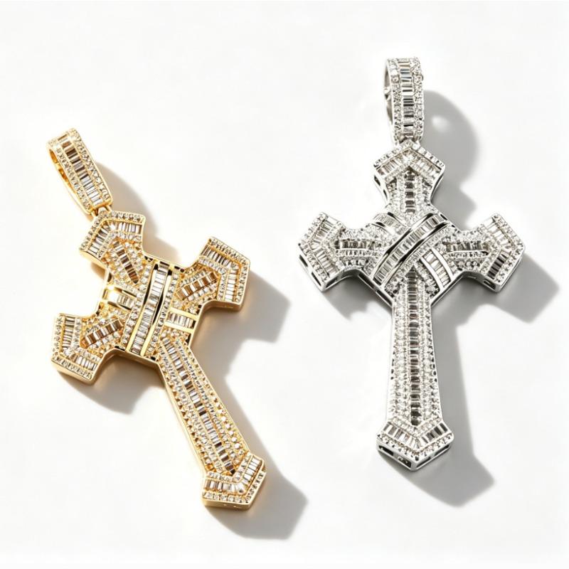 European and American Hip-hop Style Copper Inlaid Zircon Cross Pendant Full of Diamonds Men's Street Fashion Necklace Accessories