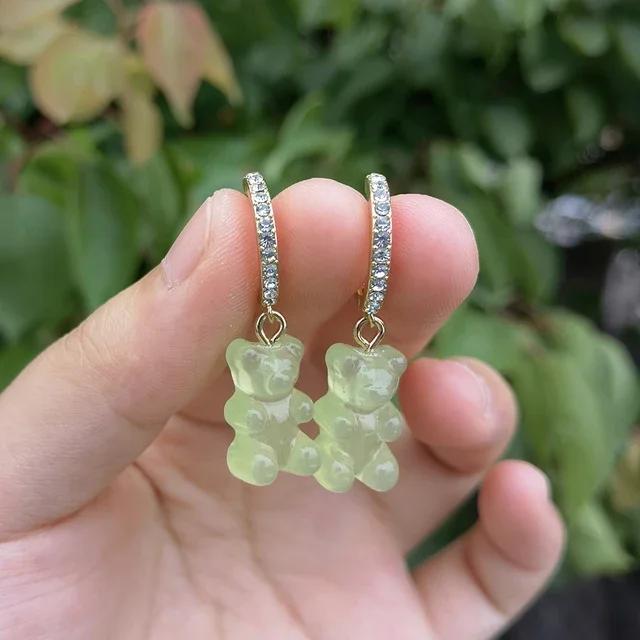 Cute Acrylic Candy Gummy Bear Dangle Earrings for Women Rainbow Bear CZ Hoop Earrings 2022 Korean Fashion Sweet Girl Zircon