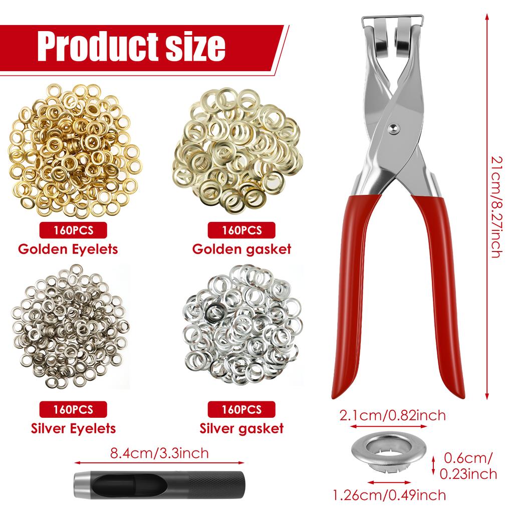 Eyelet Hole Punch Pliers Kit 640/1200 Pcs Grommet Tool Kit with Eyelet Pliers and Hole Punch Multipurpose Grommet Leather Tools