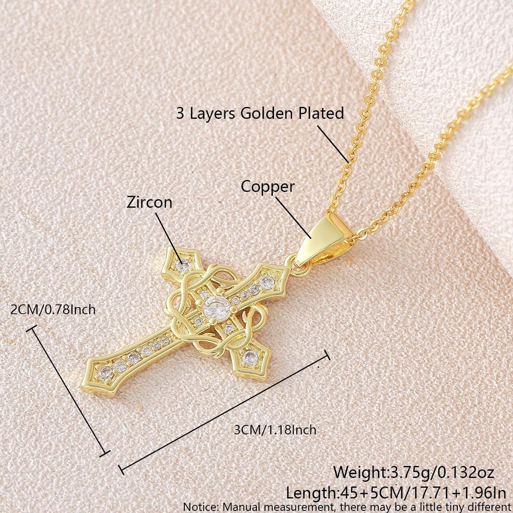 Square Sugar Zircon Cross Pendant Necklace - Simple, Fashionable, Daily Wear Collar Chain
