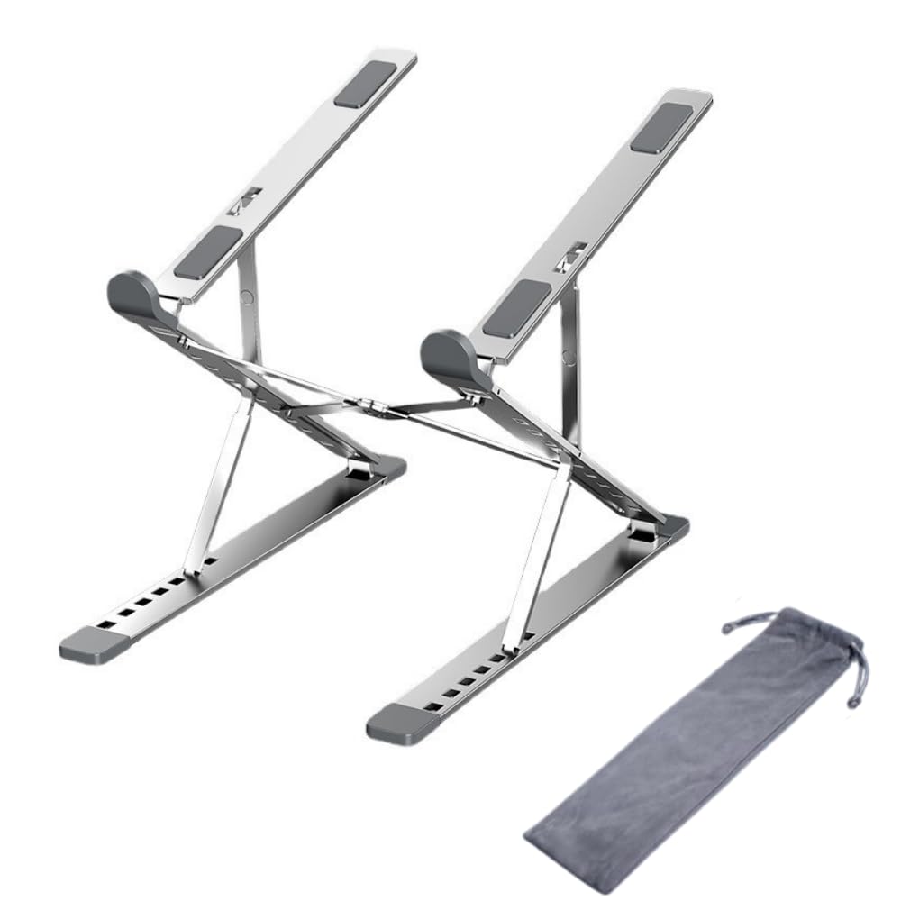 ideamall Laptop Stand, PC Stand, Cooling, Desktop, Foldable, Non-Slip, Portable, Height Adjustable, Aluminum Alloy, Storage Bag Included (Silver)
