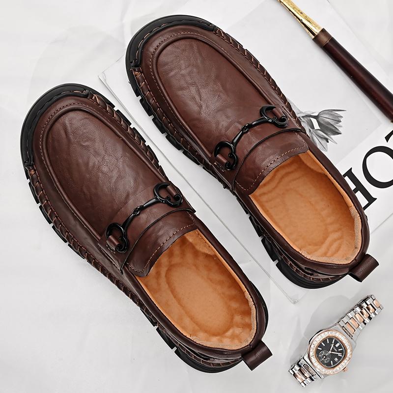 Fashion Mens Leather Loafers Non Slip Walking Flats Breathable Outdoor Slip on Casual Shoes for Male Work Office Driving Sneakers