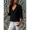Damen Elegante Einfarbige Chiffonbluse Frühling Sommer Lässig Langarm V-Ausschnitt Locker geschnittenes Hemd Büro Dame Tuniken Übergroße Oberteile 2026