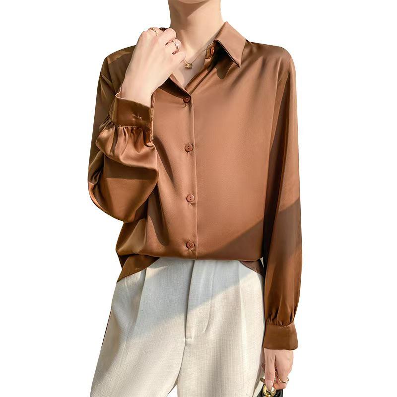 Women's High-End Heavyweight Mulberry Silk Satin Shirt for Autumn