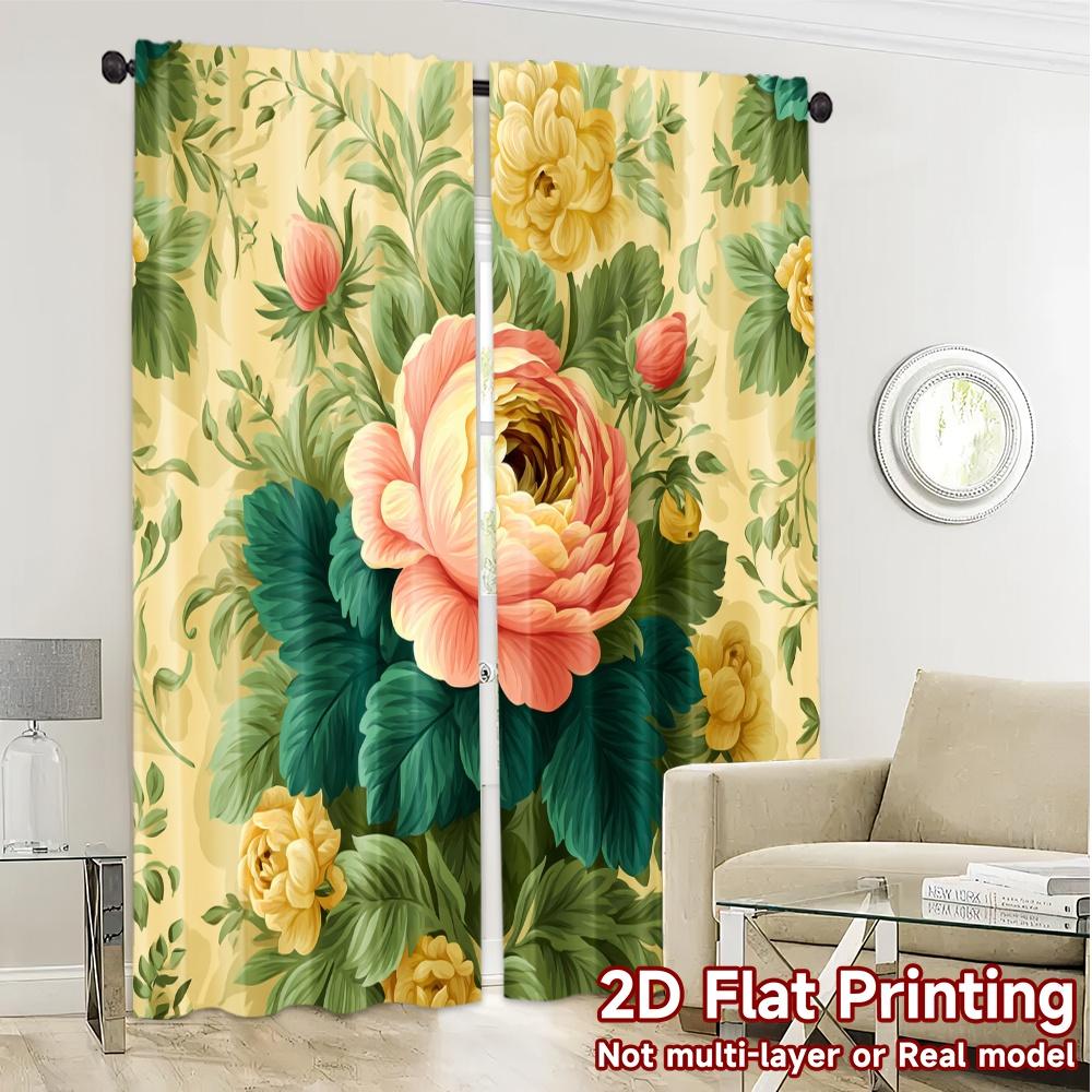 2D FLAT PRINTING 2pcs Curtains (Without Rod) Floral Elegance Design (8) New year Festival Fashion Curtains Durable Polyester