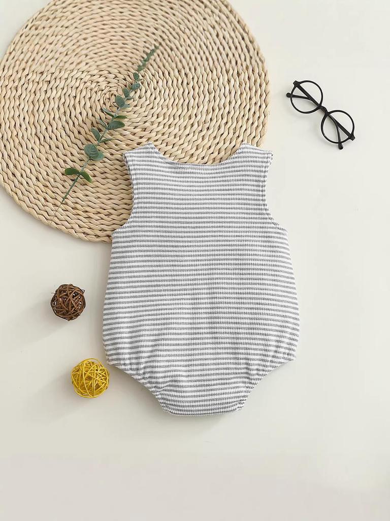 European Summer Baby Romper - Sleeveless Striped with Animal Embroidery for Boys & Girls