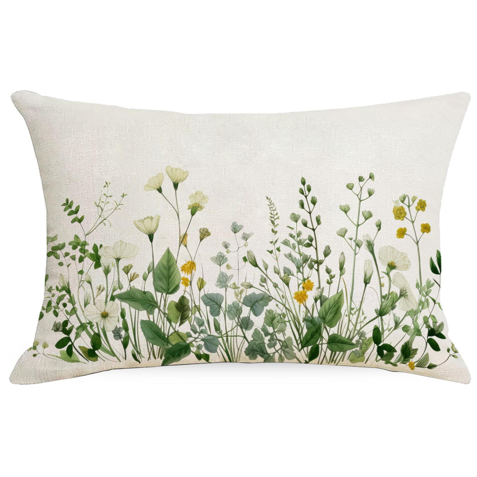 

Green Plants and Green Flowers and Plants Series Linen Home Sofa Pillow Case Bedroom Pillow Single Side Print 30 * 50Cm