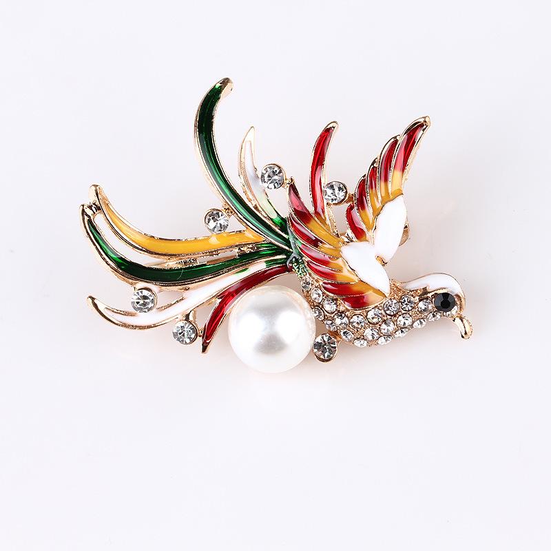 Peacock Pearl Brooch Enamel Drop Oil Animal Phoenix Design Long-lasting Color Exquisite Hypoallergenic Corsage Accessory