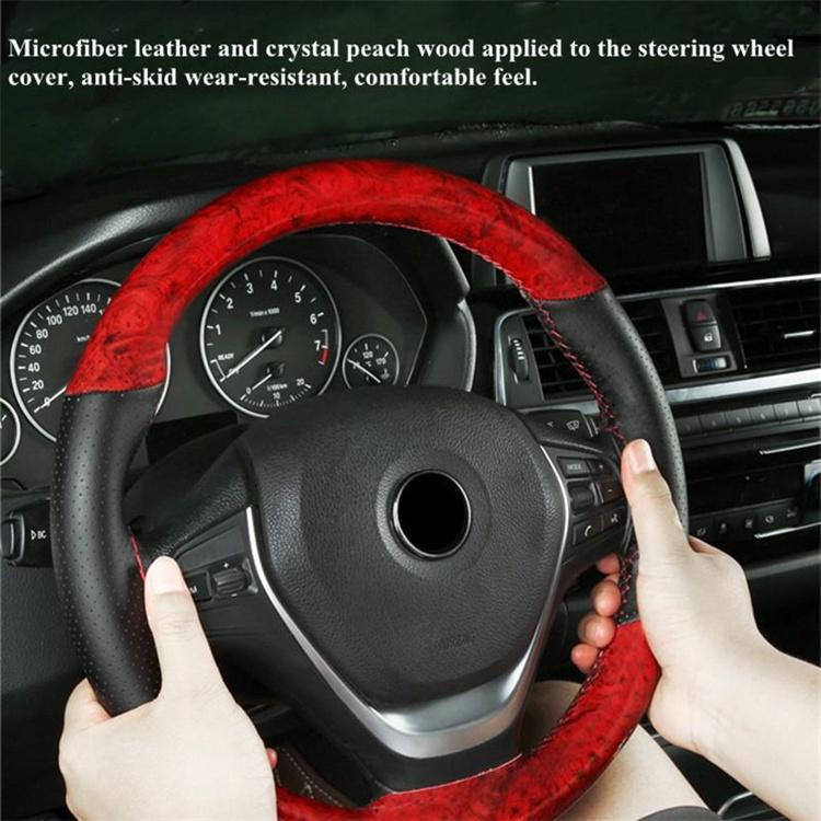 38cm Wooden Pattern Steering Wheel Cover Universal Braiding Leather Car Wheel Cover Sports Style Covers For Steering Wheel