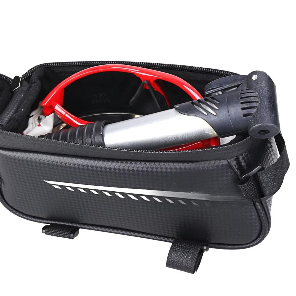 Waterproof Bicycle Phone Mount Bags Front Frame Top Tube Bag w Touchscreen Phone Holder Cycling Bike Tool Storage Bag