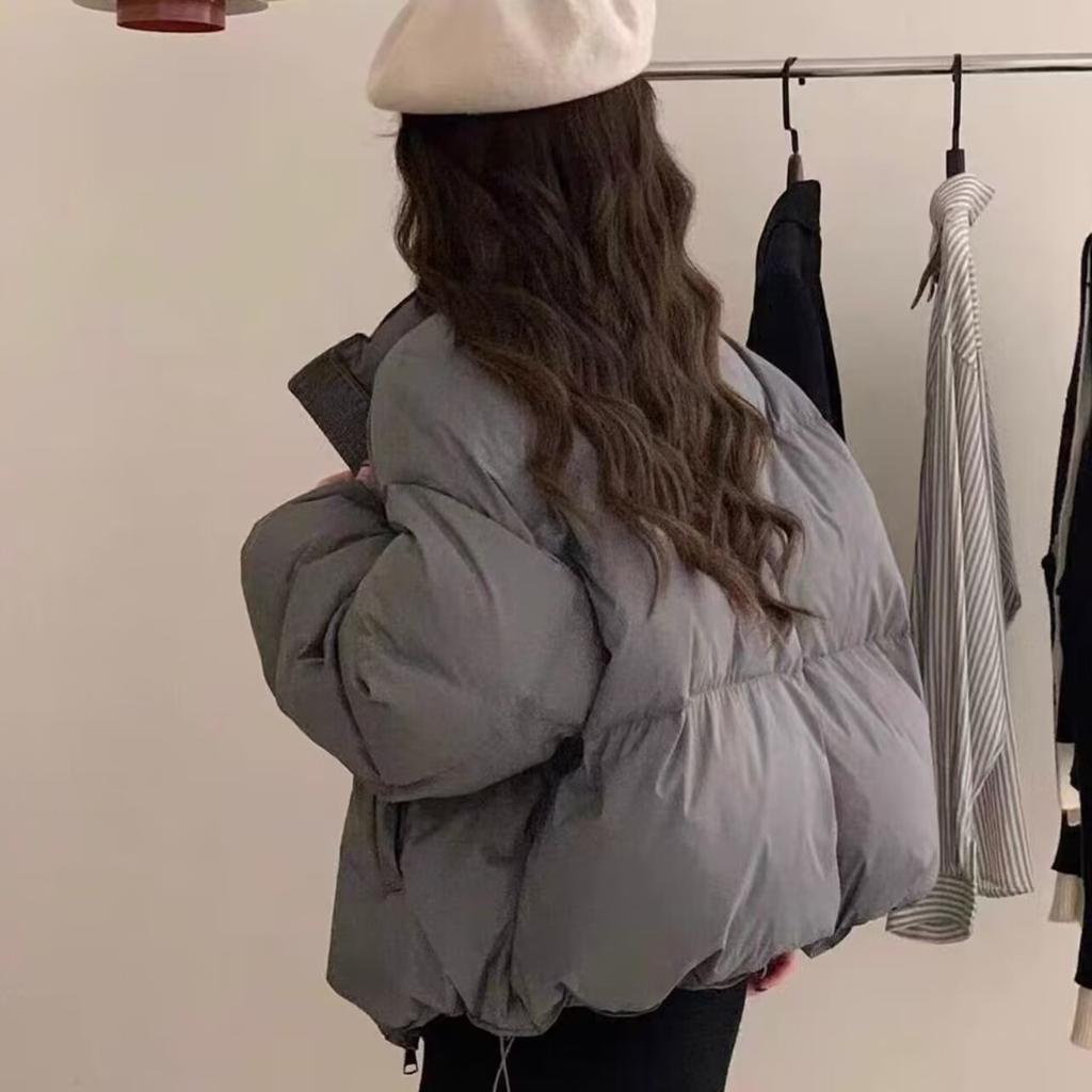 Women's Winter Stand-up Collar Short Bread Clothing Ladies Solid Color Loose Casual Jacket