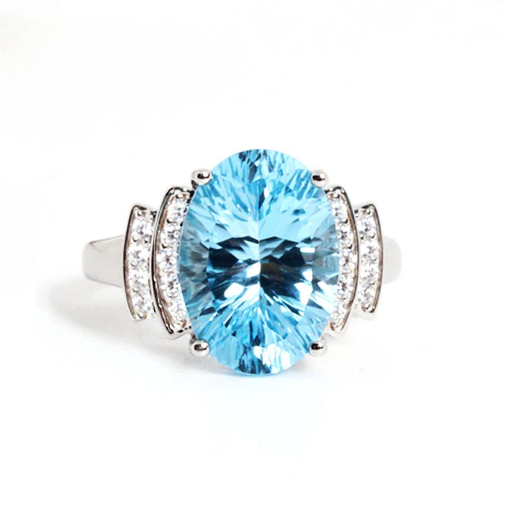 Bague Topaze Bleu Ciel Naturel 8,50ct ovale 10*14mm pierre précieuse argent sterling 925 design classique bijou fin pour l'anniversaire des femmes