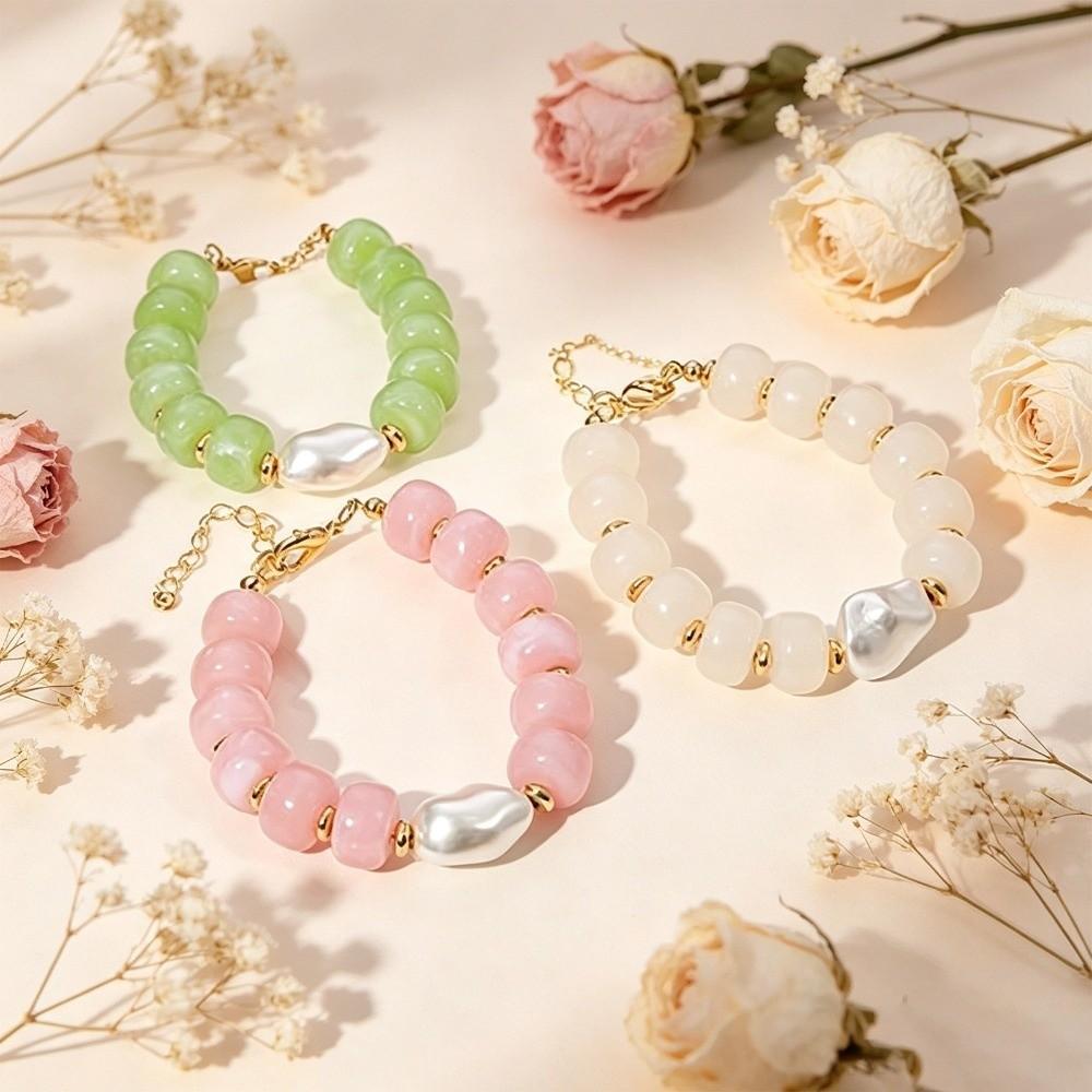 Colorful Design Beaded Bracelets Pearl Accent Handmade Jewelry Statement Resin Bracelet  For Women