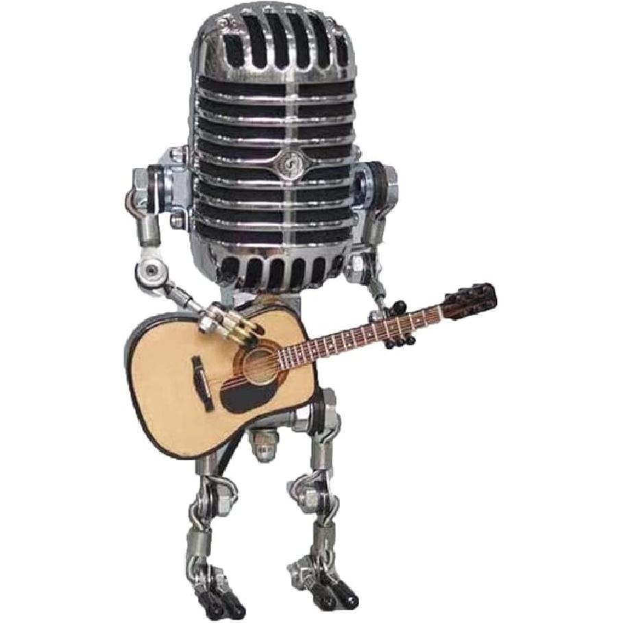 Microphone Robot Lamp Statue Industrial Table Lamp, Retro Steam Punk Robot Lamp Decor Night Light Creative Fun Desk Lamp for Home Office Desk