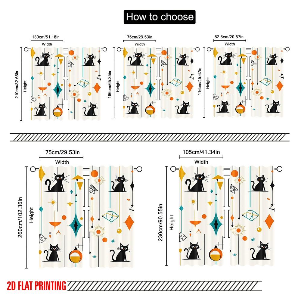 2 Stück, 2D-Flachdruck Beliebte Vorhänge Retro Katzenlandschaft Vielseitiges Polyester (ohne Stange) Festlich Perfekt für Wohnzimmer,