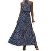 Women's Summer Fashion Polka Dot Printed Hanging Neck Tie Dress Long Sleeveless Floral Printed Dress