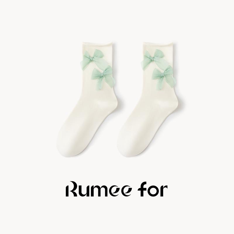 

Женские нескользящие носки средней длины 2024 года с милым бантом и ювелирным дизайном для маленьких кожаных туфель в стиле JK Fits sizes 35-39