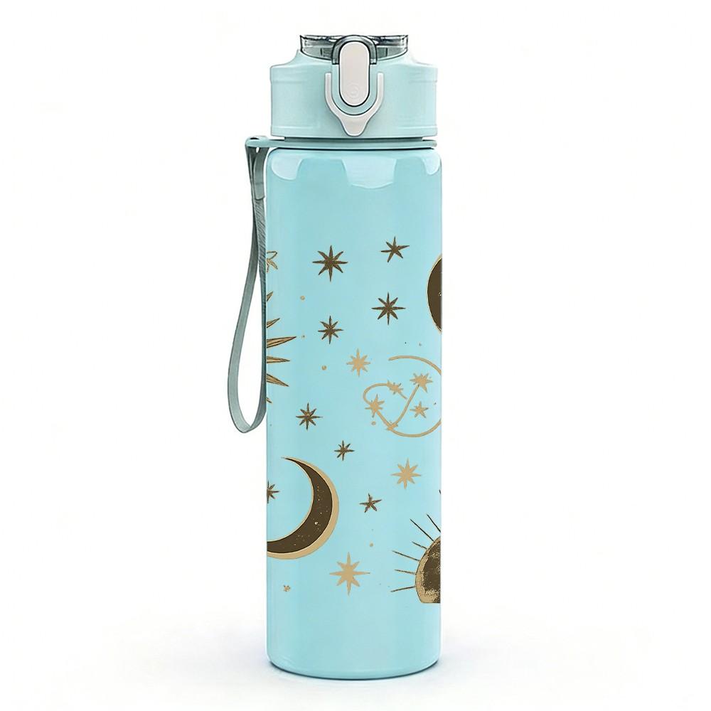 1PC Sun Moon Star Cosmic Texture 750ml Color Plastic Sports Water Bottle Leakproof Flip Straw Lid For Sports Office Home Use