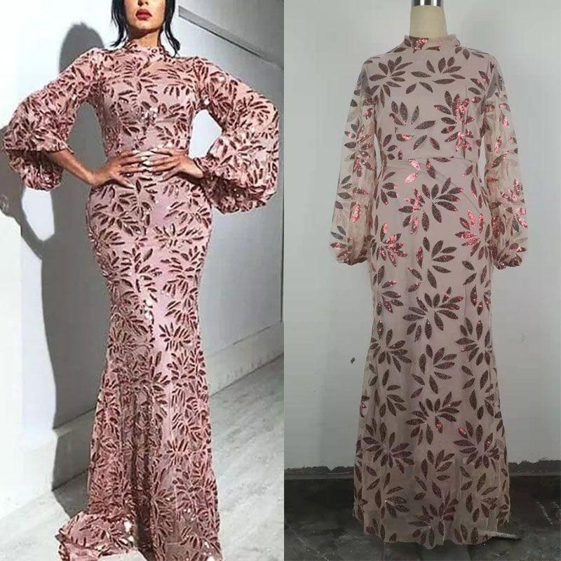 Spring and Summer Bronzing Petals Slim-Fit Banquet Dress Fishtail