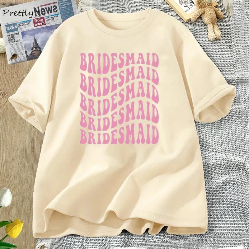 Retro Bridesmaid Tshirt Women Cotton Bridal Party Tshirt Summer Bachelorette Tee Cotton Graphic T Shirts Women Clothing