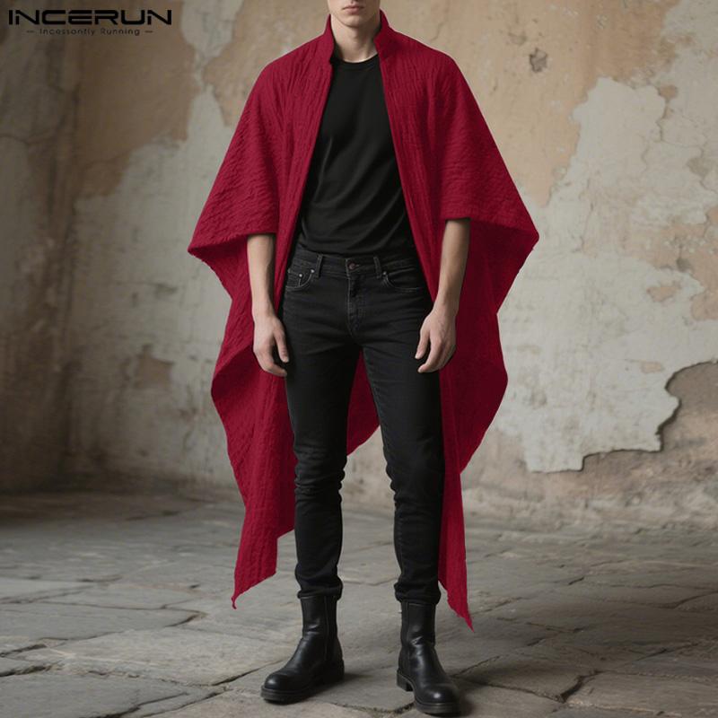 INCERUN Pánské kardigany a vesty s polovičním rukávem a stojáčkem, s nepravidelnou texturou