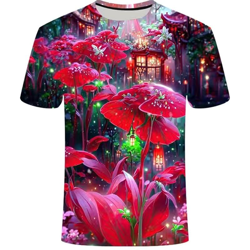 

Summer new men s and women s couple style fashion casual 3D printed flower pattern crewneck short sleeve T shirt XS