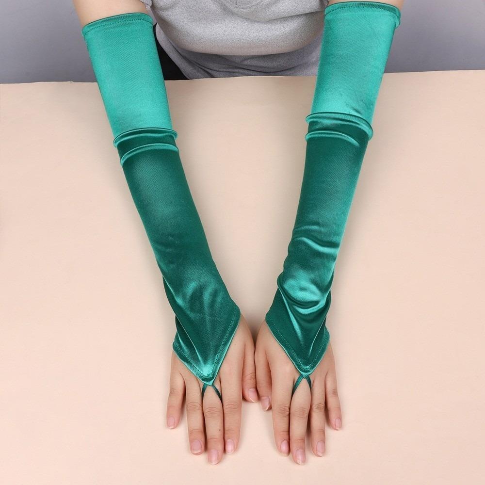 Satin Hook Finger Gloves Solid  Retro Long Fingerless Gloves New Women Gloves  Wedding Bride